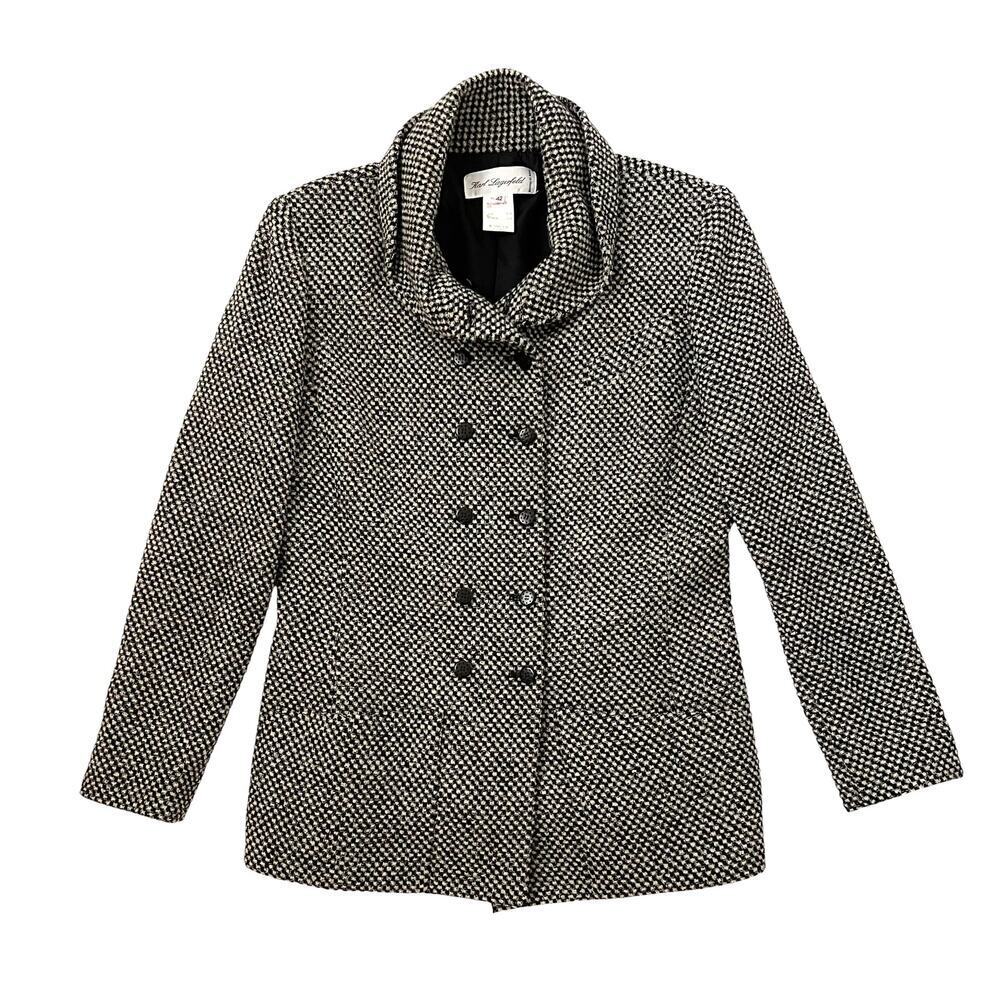 Vintage Karl Lagerfeld Tweed Checkered Jacket - Black & White - Y2K - Size 42